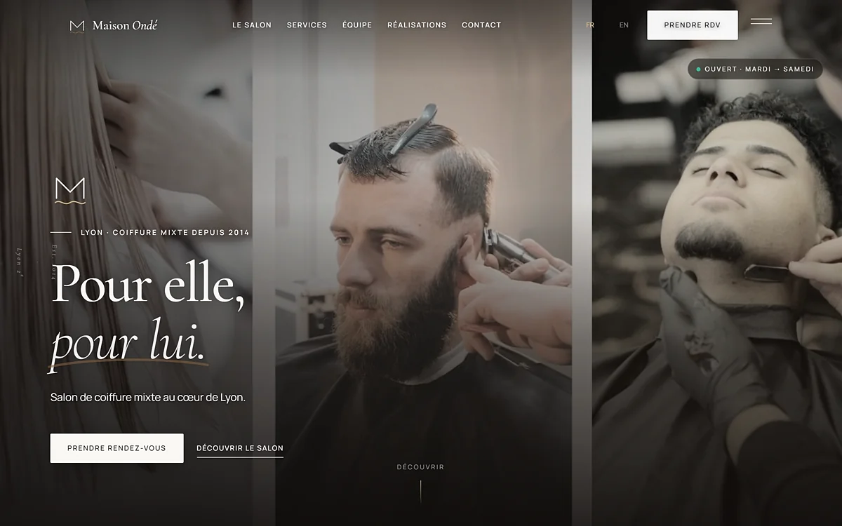 Capture du site Maison Ondé — salon de coiffure mixte Lyon