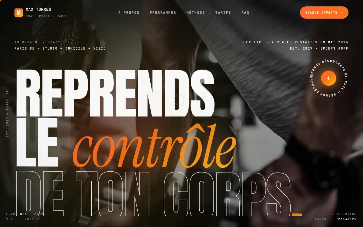 Capture du site Max Torres — coach sportif personnel Paris