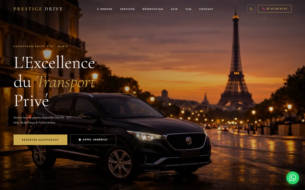Capture du site Prestige Drive — VTC premium Paris
